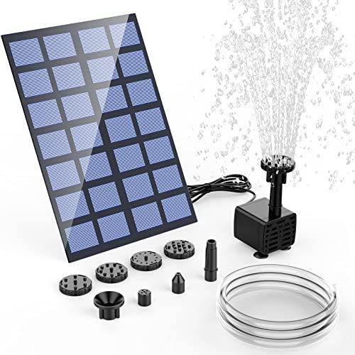 AISITIN Fuente Solar Jardin Exterior de 2,5 W, Bomba de Agua Solar con Tubo 1,2 m y 6 Boquillas, Fuente Jardin Exterior para Baño de Pájaros, Estanque, Piscina