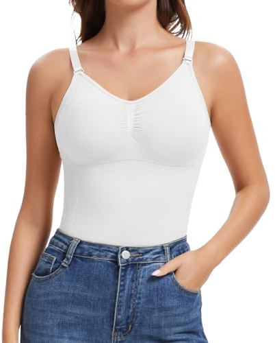 Joyshaper Canotta Donna Modellante con Reggiseno Canottiere Contenitivo Controllo della Pancia Body Shaper Senza Cuciture, Bianco, M