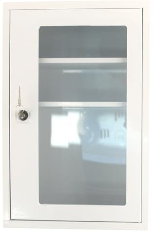 Erste Hilfe Verbandschrank mit Sichtfenster - ohne Inhalt, Medizinschrank mit 3 Fächern, Sicherheitsschloss – Metall, Maß: 46 x 30 x 14 cm - Medikamentenschrank zum Aufhängen & Platz für DIN 13158