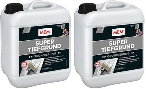 MEM Super Tiefgrund, Für saugende und nichtsaugende Untergründe, Innen und außen anwendbar, Einfache Anwendung, Lösemittelfrei, 5 l, Milchig-weiß (Packung mit 2)