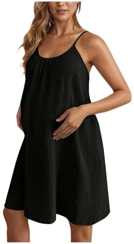 SYDUZAX Robe de Maternité Femme Sans Manches Blanche Robes à Bretelles Femmes Grossesse Enceinte Robes Ete Femmes Grande Taille Couleur Unie Dress Tunique Casual Loose Jupes Ample Mode Décontracté
