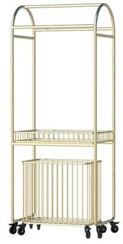 Bathroom Stand, Bathroom Storage Rack Towel Rack Integrated Bathtub Wash Basin Bathroom Floor Movable Storage Rack Laundry basket with wheels(Gold)