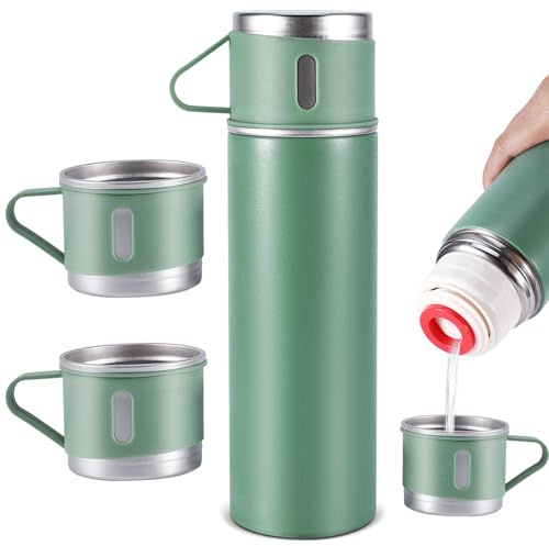 FORNORM 500 ml Vacuum Insulated Flask with 3 Cups, Stainless Steel Thermo Bottle for Coffee Water Hot and Cold Drink Flasks