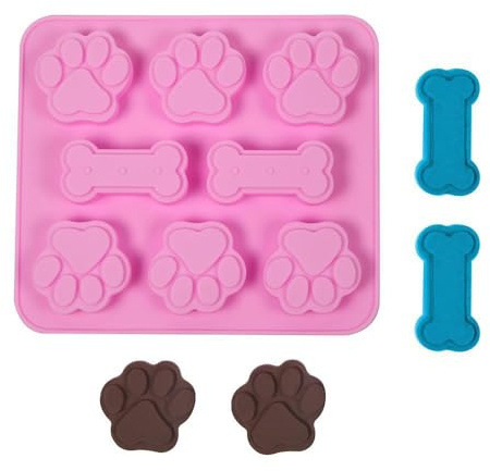 XTQFH 4 Stück Silikon Backmatte Hundekekse,Backmatten für Hundeleckerlies Mit Pipette und Silikonspatel,Eine Rolle Hundepfotenaufkleber?Hundekekse Backform?Hundeeis Form
