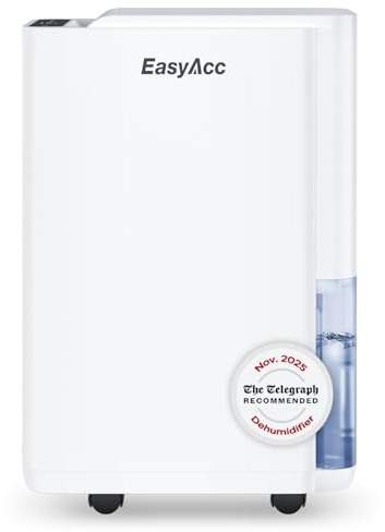 EasyAcc ® 18L/Day Compressor Dehumidifier - Energy Efficient Room for 2000 ft with Automatic Humidity Sensor & Display,Dry Laundry Mode & 24-hour Timer, Continuous Drainage for Home Boxroom