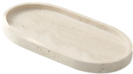 Dekotablett, Schmucktablett aus Naturmarmor Badezimmer Ovale Tablett | Beigefarbene Parfümablage Kosmetik Ablageschale Kerzentablett Schlüsselablage für Wohnzimmer Schlafzimmer
