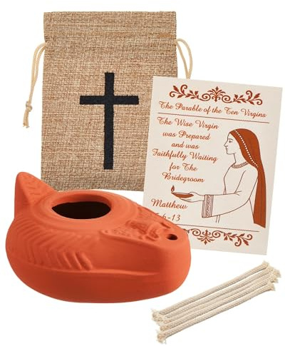 Pinkunn 1 Set Clay Oil Lamp Herodian Olive Oil Lamp for Indoor Use Terracotta Biblical Lamps Ancient Antique Replica for Israel Judaica/Christian Hanukkah Gift Worship Prayer Religious Artifact