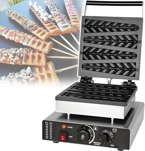 vnmudzeo Macchina Elettrica Commerciale per Waffle A Stecco, Base Stabile, 1550 W 1750 W, Pressa per Waffle A Stecco in Acciaio Inox 4Slice