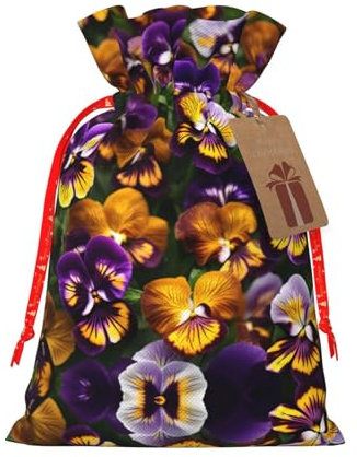Pansy Perfection Print Drawstring Gift Bags,For Holiday Season,Birthdays,Anniversaries And Any Special Occasion