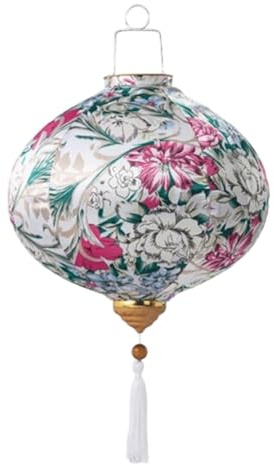 Lanterne vietnamienne Chinoise en Soie à Motif Dahlia, Lanterne Ronde à Suspendre, Motif Floral rétro, Lanterne du Nouvel an (Blanc, 45,7 cm)