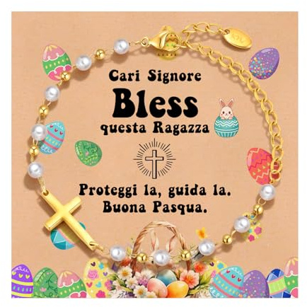 Gamtic Bambino Battesimo Croce Bracciale Regalo - 18k Oro Placcato Braccialetti Ragazzo per Battesimo Comunione Cresima Pasqua Natale Compleanno Gioielli Cristiani per Ragazzi Ragazze