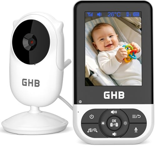GHB Camara Vigilancia Bebe Vigilabebes con Camara de Pantalla 2.8 HD Recargable VOX, Visión Nocturna, Despertador, Conversación Bidireccional Escucha Bebes-Negro