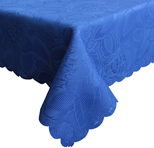 Anka Textil Damast Tischdecke 130x160cm Tischtuch Tischwäsche Tafeltuch Jacquard Eckig Rosen (Königsblau)