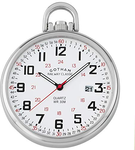 Gotham Men's Stainless Steel Analog Quartz Date Railroad Style Pocket Watch # GWC14107S