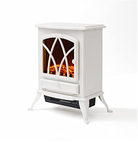 Warmlite WL46018W Stirling Portable Electric Fire Stove Heater with Realistic LED Flame Effect, Adjustable Thermostat, Overheat Protection, 2000W, White