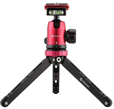 Moman Tischstativ mit Kugelkopf, Mini Kamera Stativ 360° Stativkopf, 1/4 3/8 Schraubbefestigung, CNC Aluminium 10kg Nutzlast mit Tragetasche für Canon Sony Nikon Panasonic DSLR Kamera, Smartphone