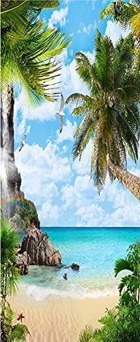 A.Monamour Türtapete Selbstklebend Türfolie Türposter 3D Sandstrand Mit Palmen Tropische Insel Landschaft Vinyl Folie Türdeko Tapete Wandbild Türaufkleber Türtattoo 77 x 200 cm