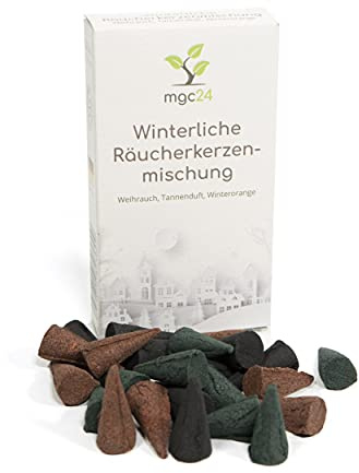 mgc24 Winterliche Räucherkerzenmischung - 24 Räucherkegel in 3 verschiedenen Duftsorten - Weihrauch Tannenduft Winterorange