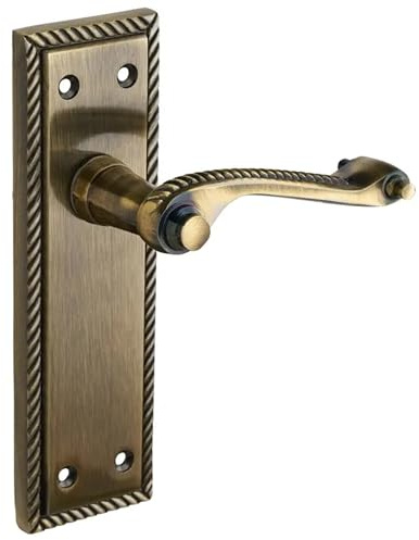 Designer Levers Georgian Roped Design Lever Door Handles, Antique Brass | For interior doors; supplied as a pair; for latch doors; long latch format; zinc construction.