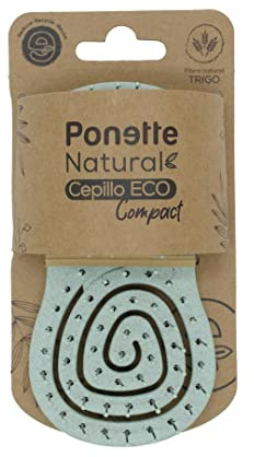 PONETTE NATURAL - Cepillo de Pelo de Viaje ECO Compact Ecológico Desenredante Antitirones Color Verde, Cepillo Masajeador, Fabricado con Fibra Natural de Trigo, 100% Reciclable, Marca Española