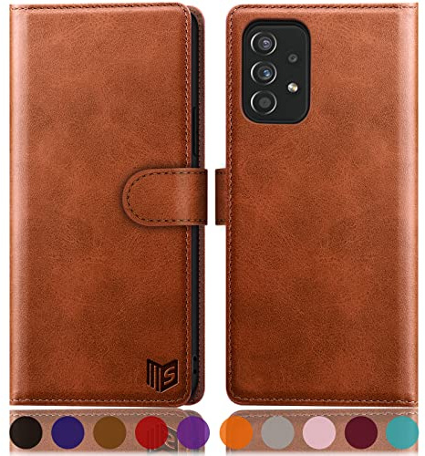 SUANPOT [RFID Schutz für Samsung Galaxy A53 5G Hülle PU Leder Handyhülle Lederhülle Klapphülle Kartenfach Flip Cover für Samsung A53 5G Handy hülle Leather Wallet Phone Case Hellbraun