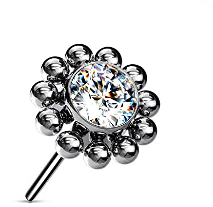 Paula & Fritz® Push-In Aufsatz Blume Silber Zirkonia Titan-IUM Grade 23 Piercing Mehrfarbig 5-mm Ohr-Stecker Labret Stud Nipple Straight Barbell Helix