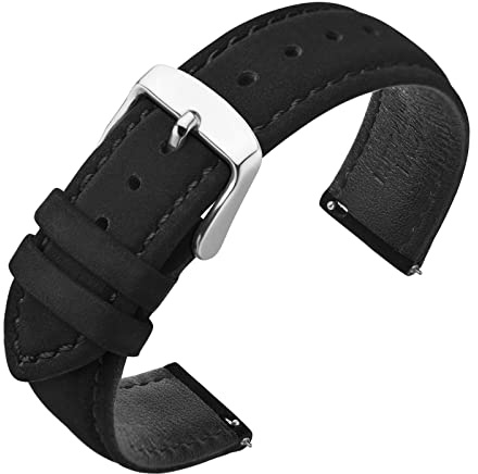 ANNEFIT Klockarmband för män 18 mm 20 mm 22 mm, vintage nubuckläder, mjukt läder med snabbkoppling, Svart/silverspänne, 20mm, Rem