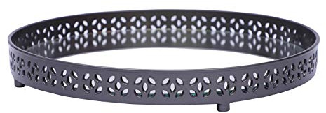 Mirrored Tray Glass Mirror Vanity Tray Round Metal Makeup Cosmetic Perfume Decorative Tray Jewelry Trinket Tray Candle Plate Countertop Organiser For Home Decor (Grey)