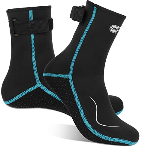 Gimilife Badstrumpor för män kvinnor, 3 mm neopren strumpor våtdräkt dykstrumpor termiska vattenstrumpor badstrumpor för strandaktiviteter dykning snorkel surfing, Högt snitt/svart-aqua, Medium
