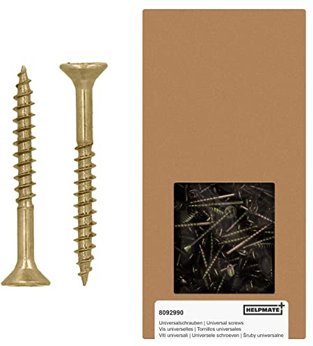 HELPMATE - Tornillos universales de cabeza avellanada 4,0x35 pasivados en amarillo - 500 tornillos para madera con cabeza PZ 2 y rosca parcial