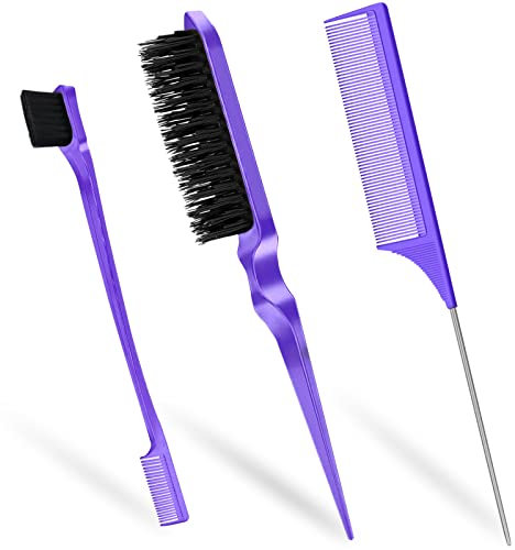 Sularpek Set di 3 Pettini Spazzola Capelli Setole, Acconciatura Spazzola e Pettine a Coda Robusto, Doppio Bordo Pettine, Pettine per Stuzzicare Professionali per Parrucchiere Donne Uomini (viola)