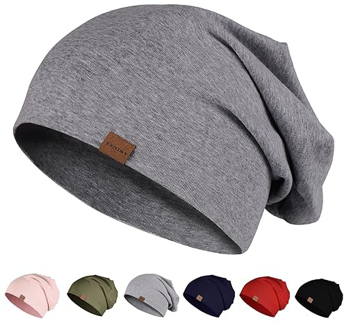 YANIKY mössa män kvinnor, slouch beanie mössa bomull, tunn lätt mössa, mjuk kemomössa, vindtät jersey lång beanie för alla årstider, Mörkgrå, one size