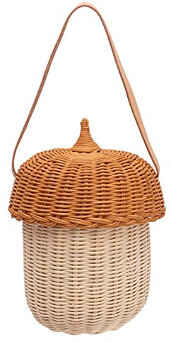 PerGar Rattan-Aufbewahrungskorb für Kinder, Dekorativer Gewebter Korb in Pilzform für Jungen und Mädchen, Handgewebte Dekorative Korbtasche in Eichelform, Handgefertigter Korb in(Große Handtasche)