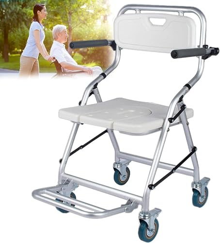 Duschstuhl Mit Rollen Duschrollstuhl Toilettenstuhl Robuster Nachtstuhl Dusch Toilettenstuhl Fahrbar Mit Armlehne Rutschfeste Toilettenrahmen Duschhocker Toilettenrollstuhl