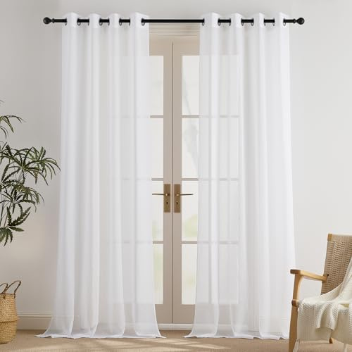 PONY DANCE Stores Gardinen 300cm Lang Ösen Vorhang Weiß Transparent | H300 x B140 cm,2er Set,Vorhang Durchsichtig für Wohnzimmer,Sheer Curtains Living Room,Sanfte Lichtfilterung,Luftig