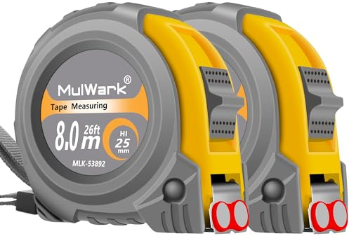 MulWark 2 Pack Metric Tape Measure, Easy Read Measuring Tape Retractable with Fractions 1/8, Both-Side Metal Blade, Magnetic Hook & Shockproof Case for Construction, Carpenter, Architect, Woodworking