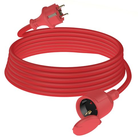 HUARUI Verlängerungskabel Outdoor 20m, Gummi Stromkabel Verlängerung mit Schuko Stecker für den Außenbereich IP44, Kabelverlängerung H05RR-F 3G1,5mm² mit Schutzkappe, Elektrokabel außen, 3500W, rot