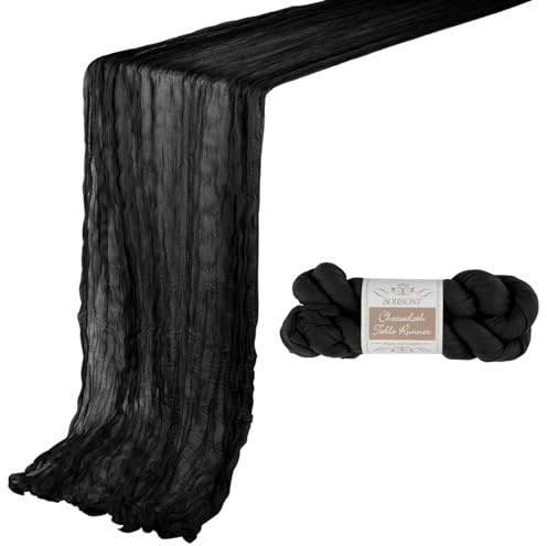 BOUBONI Lot de 1 chemin de table en mousseline noire de 3 m - 25,4x305 cm - Chemin de table en mousseline Boho - Chemin de table en mousseline fromage pour anniversaire, mariage, fête prénatale, Noël