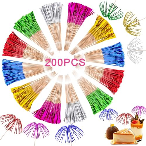 FIHODONE 200 Palillos para Aperitivos, 23cm Bengalas Chispas de Fuego Palillos de Dientes, Brocheta Chuches Palitos de Madera, Ideal para Fiestas con Amigos, Picnics y Acampadas, Pubs y Bailes