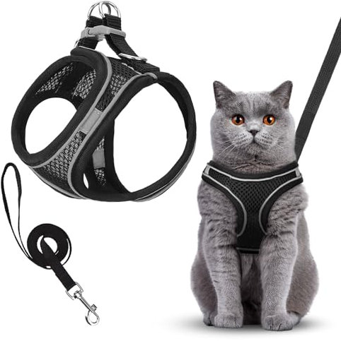 Atmungsaktiv Katzen Geschirr Set, Hunde Ausbruchsicher Reflektierend Geschirr, Dauerhaft Verstellbares Katzengeschirr mit Leine, Breathable Puppy Harness for Outdoor Walks (XXS)