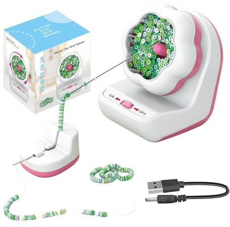 FIYSON 2 IN1 Elektrischer Clay und Perlen Spinner, Elektrischer Perlendreher mit Nadeln und Faden, USB Automatischer Perlen Werkzeug Perlenlader für Machen Armbänder Halsketten,DIY Geschenk (Rose)