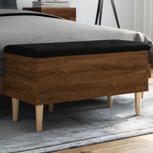 Homgoday Sitzbank mit Stauraum Flurbank Garderobenbank Sitztruhe Sitzhocker Bettbank Bank für Flur Wohnzimmer Schlafzimmer Braun Eichen-Optik 82x42x46 cm