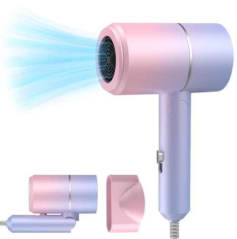 IXYHKB Travel Hair Dryer - Foldable, Ionic, Fast Drying with Hot/Cold Button, Portable for Home & Salon
