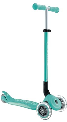 GLOBBER Primo Foldable Plus Lights Roller – Tretroller Kinder ab 3 Jahre - Scooter 120/80 mm - ABEC 5, 3-rädrig mit LED Rollen – höhenverstellbar