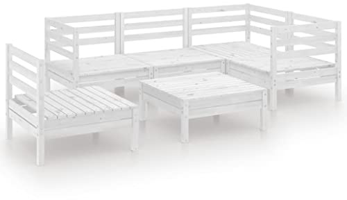 WEMYUFURN 6-TLG. Garten-Lounge-Set Massivholz Kiefer Weiß, Outdoor-Sitzgruppe, Terrassen-Lounge-Set, Garten-Couchgarnitur - Wetterbeständig, Komfortabel - für Terrasse, Garten und Balkon