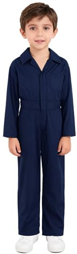 LiiYii Salopette da Lavoro Bambini Ragazzi Tuta Intera a Manica Lunga Tuta Meccanico Protettiva con Cerniera e Tasca Romper Pagliaccetto Tinta Unita Workwear A Blu 5-6 Anni
