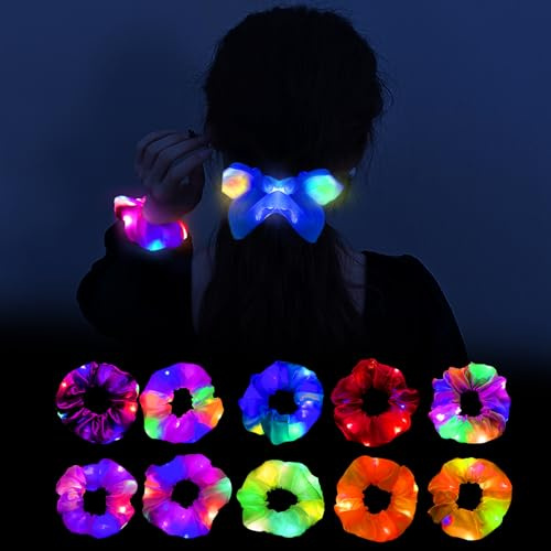 Idota Lot de 10 élastiques à cheveux lumineux pour fille - Avec 3 modes d'éclairage - Pour anniversaire d'enfant - Accessoire de décoration pour femme
