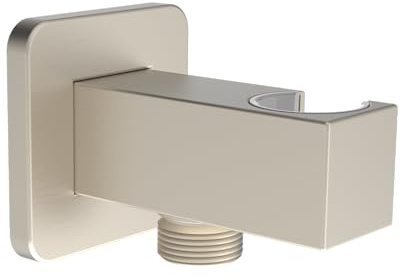 Aquaiaw Wall Supply Elbow with Flange, Tapered 1/2 NPT Female Inlet, Solid Brass Wall Union With Handshower Holder, Square Wall Supply Elbow With Hand Held Shower Head Bracket, Nickel Brushed PVD