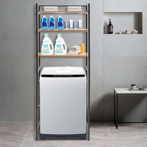 LOYEMAADE Estantería para lavadora con 3 estantes, estante sobre lavadora de metal para baño, 69 x 30 x 181 cm