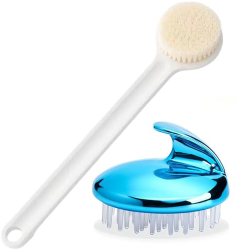 Xemnys Bath Shower Body Brush Back Scrubber with Long Handle, Scalp Massager Shampoo Brush Scalp Scrubber for Clean Hair, Reduce Dandruff, Exfoliator, Head Relaxation